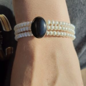 LAST CHANCE! 925 Sterling Onyx Victorian pearl Bracelet